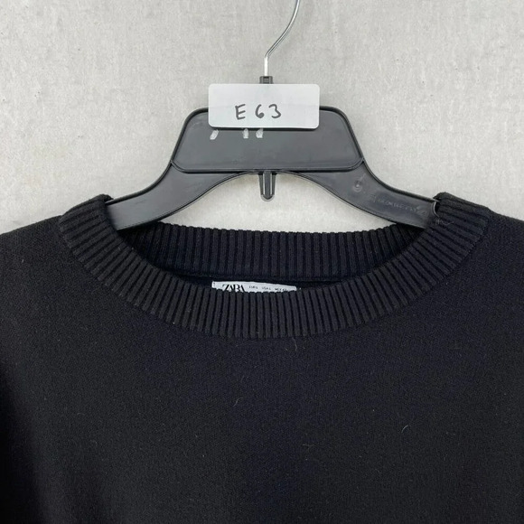Zara Sweatshirt Women's Sz Large Black Crew Neck Ribbed Knit Pullover Stretch - Picture 10 of 10